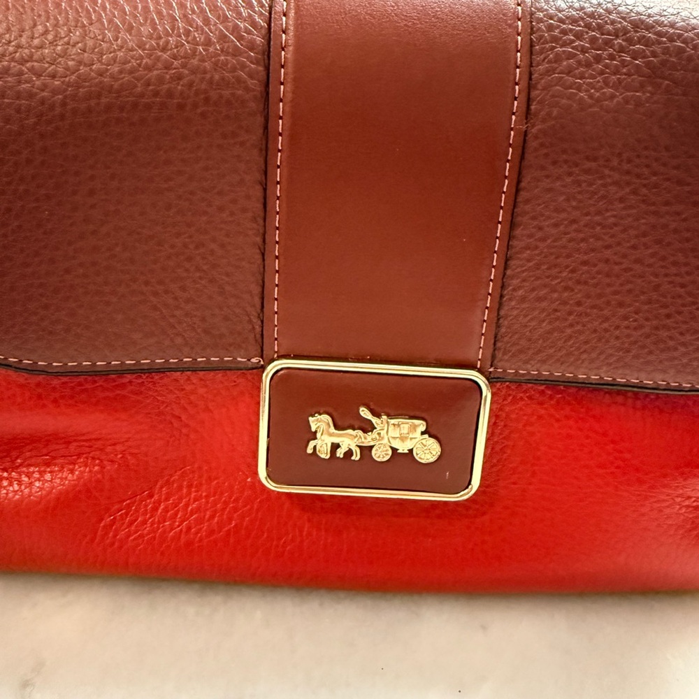 Authentic Coach Red and Brown Leather Clutch